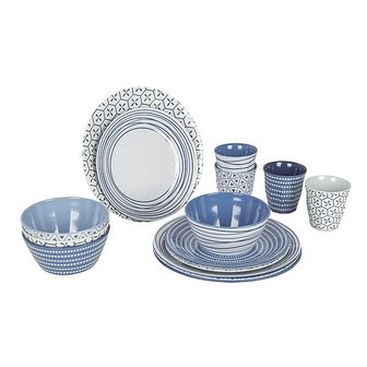Campingservies 16-delig mix&amp;match blauw
