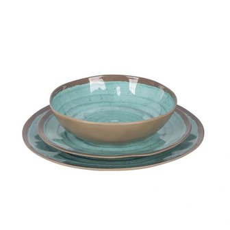 Bo-camp servies Halo, stone-look, 12-delig Aqua Terracotta