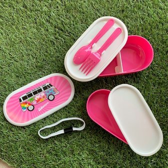 VW Fruit/Lunchtrommel Set - Volkswagen Kampeerbus VW T1 Summer Roze