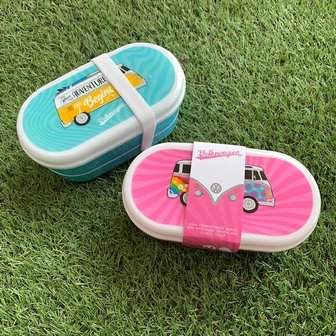 VW Fruit/Lunchtrommel Set - Volkswagen Kampeerbus VW T1 Summer Roze