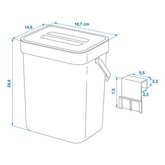 Afvalbakje met deksel, zwart, 5 ltr. met twee ophangsystemen