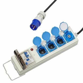 Tentunit 10 mtr 3x stopcontact + 2x usb + aardlekschakelaar 10A