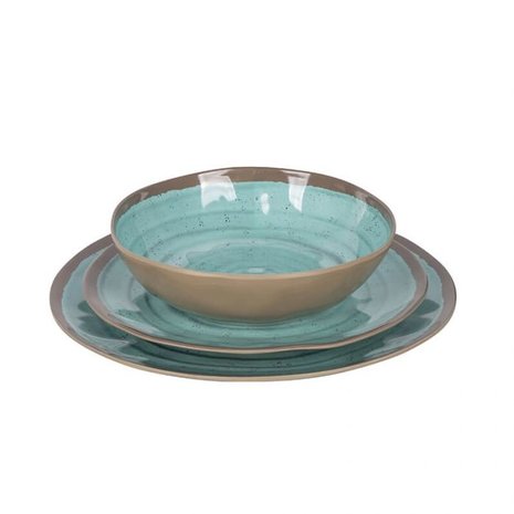 Bo-camp servies Halo, stone-look, 12-delig Aqua Terracotta