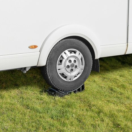 Oprijblok/leveller rond, met wielkeg,