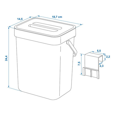 Afvalbakje met deksel, zwart, 5 ltr. met twee ophangsystemen