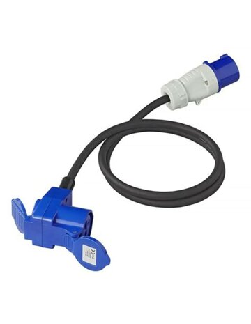 Verloopkabel CEE stekker -> haakse CEE contrastekker met stopcontact 150 cm