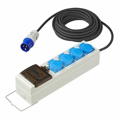 Tentunit 10 mtr 3x stopcontact + 2x usb + aardlekschakelaar 10A