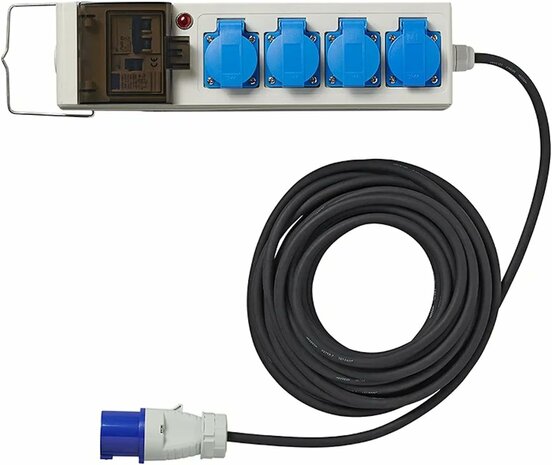 Tentunit 20 mtr 3x stopcontact + 2x usb + aardlekschakelaar 10A