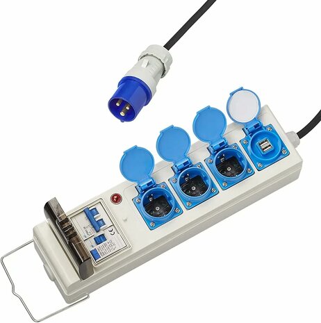 Tentunit 20 mtr 3x stopcontact + 2x usb + aardlekschakelaar 10A