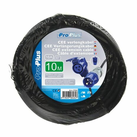 Verlengkabel CEE 10 mtr met haakse contrastekker + stopcontact 