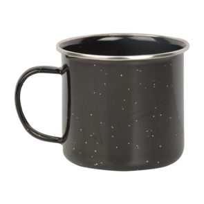 Luxe Mok, emaille, zwart met mooie zilvere rand