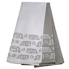 Theedoeken caravans grijs/wit, 2 st.